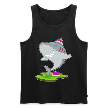 Gâteau d’anniversaire requin - Débardeur bio Premium Homme - noir - Devant - Michal (187cm)