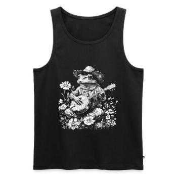 Cottagecore Natur Frosch mit Gitarre Banjo Blumen - Männer Premium Bio Tank Top - Schwarz - Vorne - Michal (187cm)