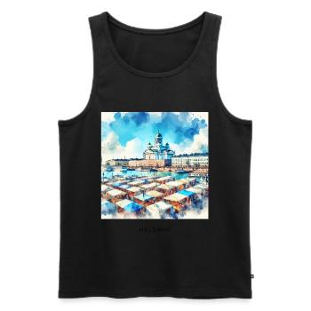 Marché de Kauppatori Helsinki Scandinavie Finlande Soleil - Débardeur bio Premium Homme - noir - Devant - Michal (187cm)