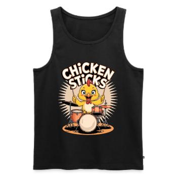Drôle de poulet sur des tambours avec des pilons - Débardeur bio Premium Homme - noir - Devant - AI Model Male 178 light (178cm)