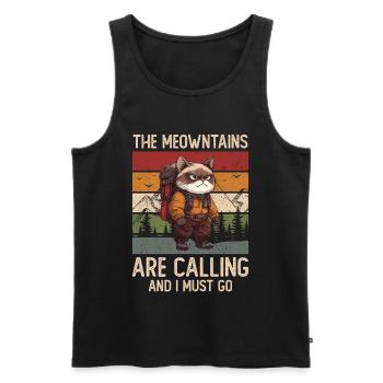 The Meowntains Are Calling Hiking Cat Gift - Men's Premium Organic Tank Top - black - Front - AI Model Male 178 light (178cm)