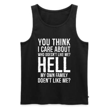 you think I care about who doesn't like me - Männer Premium Bio Tank Top - Schwarz - Vorne - AI Model Male 178 light (178cm)