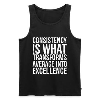 consistency is what transforms average excellence - Männer Premium Bio Tank Top - Schwarz - Vorne - AI Model Male 178 light (178cm)