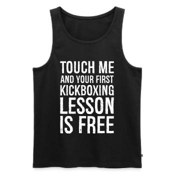 touch me and your first kickboxing lesson is free - Men's Premium Organic Tank Top - black - Front - AI Model Male 178 light (178cm)