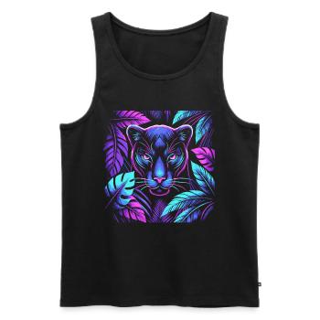 Lebendiger Panther mit tropischen Blättern Design - Männer Premium Bio Tank Top - Schwarz - Vorne - AI Model Male 178 light (178cm)