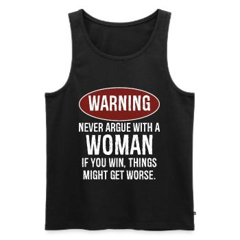 Avertissement Ne jamais discuter avec une femme - Débardeur bio Premium Homme - noir - Devant - Michal (187cm)