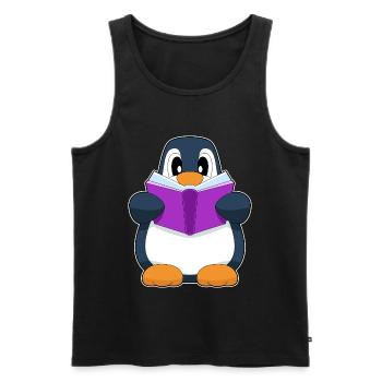 Pinguin Nerd Buch - Männer Premium Bio Tank Top - Schwarz - Vorne - Michal (187cm)
