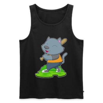 Katze Baseball Baseballschläger - Männer Premium Bio Tank Top - Schwarz - Vorne - Michal (187cm)