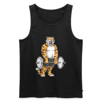 Tiger Bodybuilder Barbell Bodybuilding - Men's Premium Organic Tank Top - black - Front - Michal (187cm)