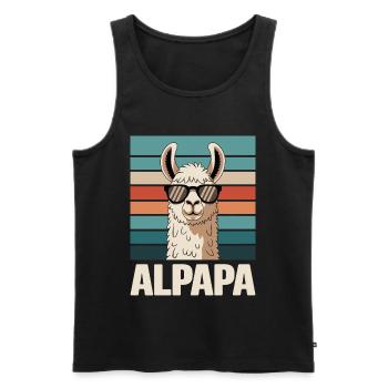 Papa Alpaga Papa Drôle Lama Cadeau de Fête des Pères - Débardeur bio Premium Homme - noir - Devant - AI Model Male 178 light (178cm)