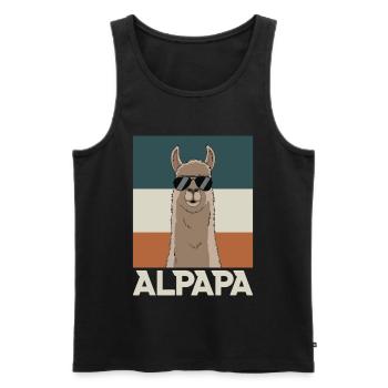 Papa Alpaga Papa Drôle Lama Cadeau de Fête des Pères - Débardeur bio Premium Homme - noir - Devant - AI Model Male 178 light (178cm)
