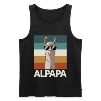 Papa Alpaga Papa Drôle Lama Cadeau de Fête des Pères - Débardeur bio Premium Homme - noir - Devant - AI Model Male 178 light (178cm)