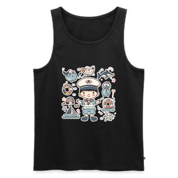 Kleiner Seemann Cartoon Look - Männer Premium Bio Tank Top - Schwarz - Vorne - AI Model Male 178 light (178cm)
