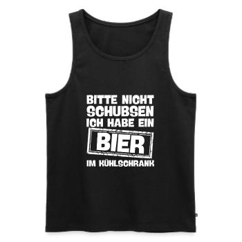 nicht schubsen habe bier im kühlschrank lustig - Männer Premium Bio Tank Top - Schwarz - Vorne - Michal (187cm)