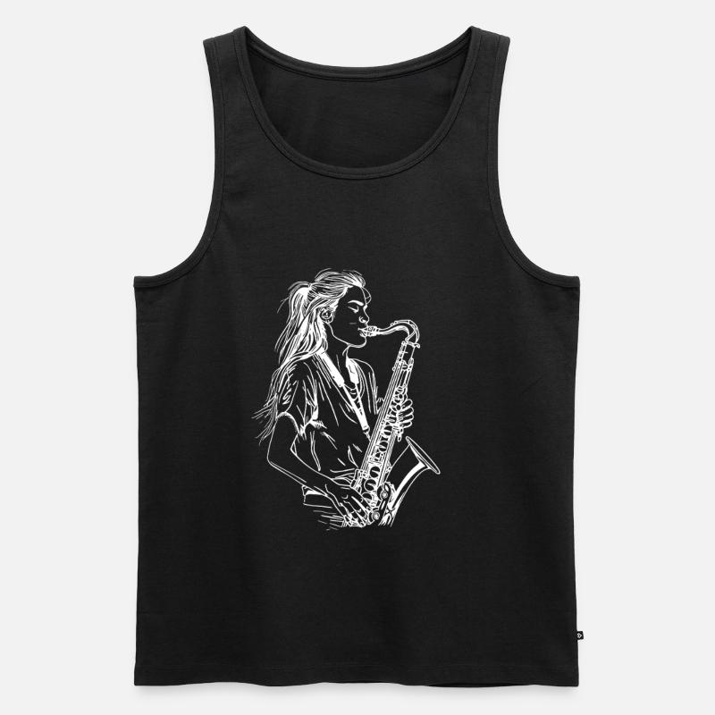 Weiblicher Saxophonist - Männer Premium Bio Tank Top - Schwarz