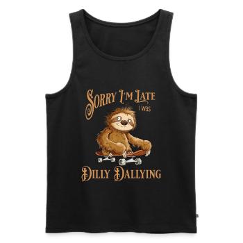 Sloth With Skateboard Dilly Dallying - Men's Premium Organic Tank Top - black - Front - AI Model Male 178 light (178cm)