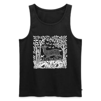 Gravure sur bois cerf Woodland Nature cerf nature sauvage cadeau - Débardeur bio Premium Homme - noir - Devant - Michal (187cm)