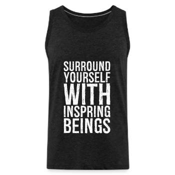 surround yourself with inspiring beings - Men's Premium Organic Tank Top - charcoal grey - Front - Alexander (188cm)