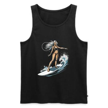 Weibliche Surferin Grafik - Männer Premium Bio Tank Top - Schwarz - Vorne - AI Model Male 178 light (178cm)