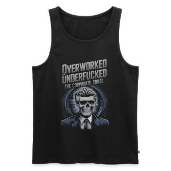 Überlastet & untertrieben***d- Corporate Skeleton Humor - Männer Premium Bio Tank Top - Schwarz - Vorne - AI Model Male 178 light (178cm)