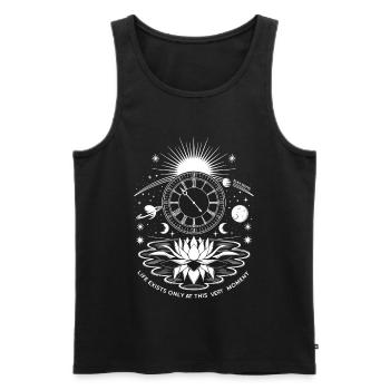Present Moment | Alan Watts Lotus Design - Men's Premium Organic Tank Top - black - Front - AI Model Male 178 light (178cm)