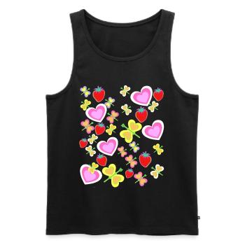 Retro Sommer Erdbeeren Erdbeer Herz Herzen Insekt - Männer Premium Bio Tank Top - Schwarz - Vorne - AI Model Male 178 light (178cm)