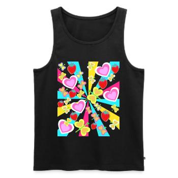 Retro Strawberries Heart Hearts Butterflies Summer - Men's Premium Organic Tank Top - black - Front - Michal (187cm)