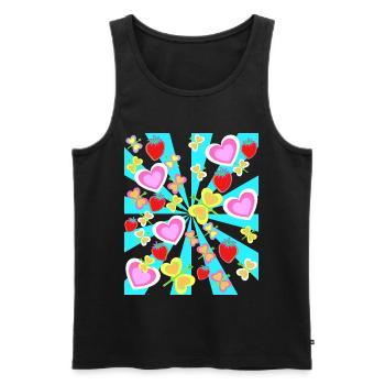 Retro Sommer Erdbeeren Herz Schmetterlinge Natur - Männer Premium Bio Tank Top - Schwarz - Vorne - AI Model Male 178 light (178cm)