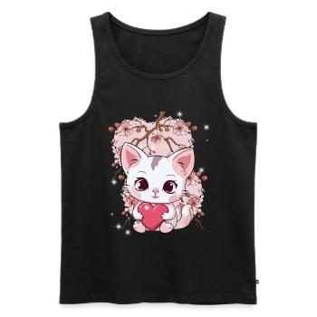 Cherry Blossom Cat Cats Heart Hearts Kids - Men's Premium Organic Tank Top - black - Front - AI Model Male 178 light (178cm)