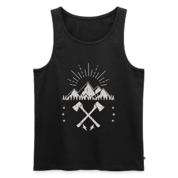 Rugged Mountain Sunrise Axe Emblem - Men's Premium Organic Tank Top - black - Front - Michal (187cm)