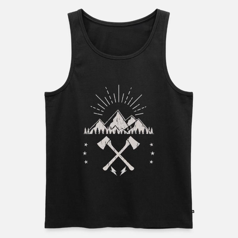 Rugged Mountain Sunrise Axe Emblem - Men's Premium Organic Tank Top - black