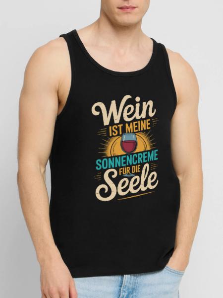 Wein als Sonnencreme der Seele - Männer Premium Bio Tank Top - Schwarz - Vorne - Michal (187cm)