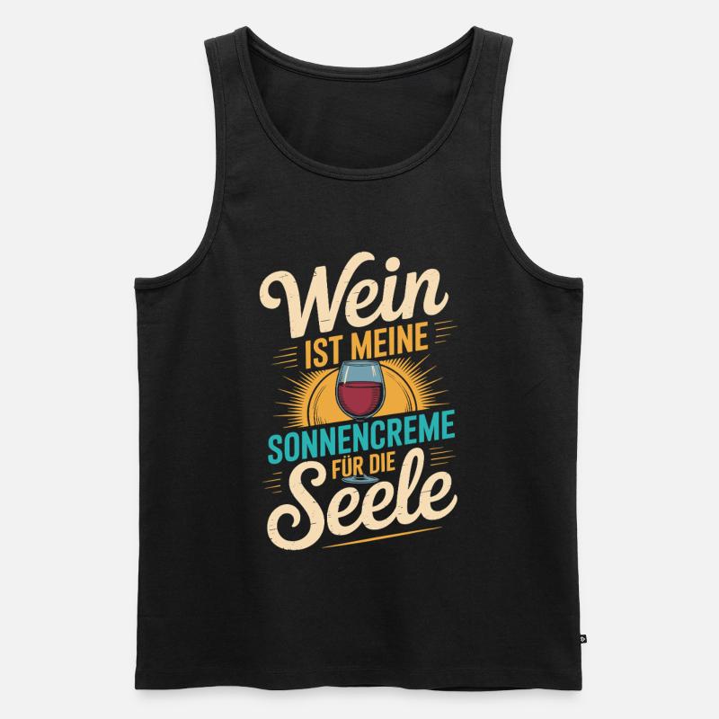 Wein als Sonnencreme der Seele - Männer Premium Bio Tank Top - Schwarz