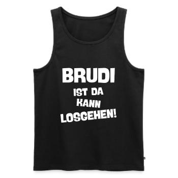 BRUDI IST DA KANN LOSGEHEN BRUDER - Männer Premium Bio Tank Top - Schwarz - Vorne - AI Model Male 178 light (178cm)