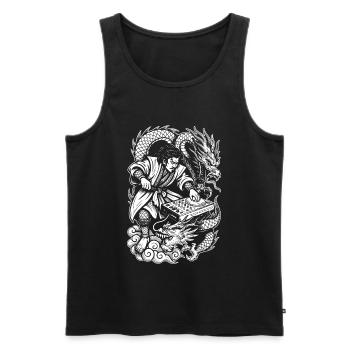 Samurai Shirt: Dragons Dancing Through Party Night - Men's Premium Organic Tank Top - black - Front - Michal (187cm)