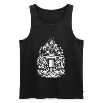 DJ Shirt: Music Samurai under tiger gaze - Men's Premium Organic Tank Top - black - Front - Michal (187cm)
