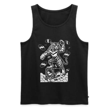 Music Big Cat Shirt: Vinyl Vibes & Tiger Sound - Men's Premium Organic Tank Top - black - Front - Michal (187cm)