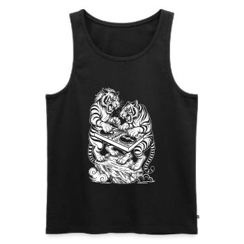 Techno DJ Shirt: Raver Tiger in Electro Vibes - Männer Premium Bio Tank Top - Schwarz - Vorne - Michal (187cm)