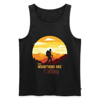 Mountain Calling Hiking Adventure  - Men's Premium Organic Tank Top - black - Front - AI Model Male 178 light (178cm)
