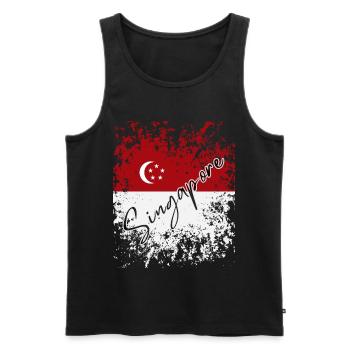 Grunge Drapeau de Singapour, j’aime Singapour - Débardeur bio Premium Homme - noir - Devant - Michal (187cm)