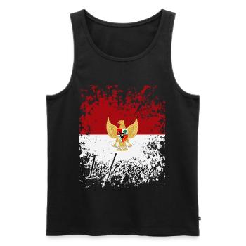 Drapeau indonésien grunge, j’adore l’Indonésie - Débardeur bio Premium Homme - noir - Devant - AI Model Male 178 light (178cm)