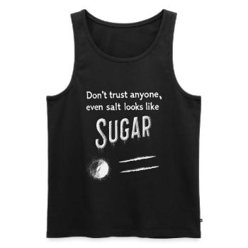 Sugar Trust Satirical Graphic Tee - Men's Premium Organic Tank Top - black - Front - AI Model Male 178 light (178cm)