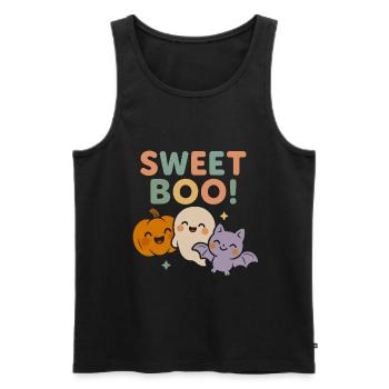 Sweet Boo - Chauve-souris fantôme Citrouille Kawaii Halloween - Débardeur bio Premium Homme - noir - Devant - AI Model Male 178 light (178cm)