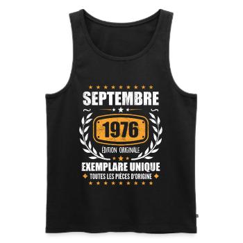 Septembre 1976 Exemplaire Unique - Septembre 1976 - Débardeur bio Premium Homme - noir - Devant - AI Model Male 178 light (178cm)