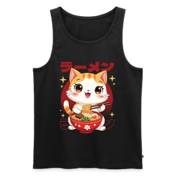 Chaton avec des ramen dans le style kawaii - Débardeur bio Premium Homme - noir - Devant - AI Model Male 178 light (178cm)