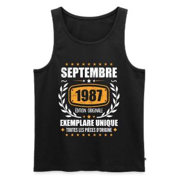 September 1987 Unikat - September 1987 - Männer Premium Bio Tank Top - Schwarz - Vorne - AI Model Male 178 light (178cm)