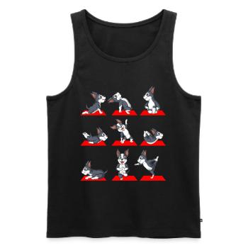 Positions ludiques du Boston Terrier Yoga - Débardeur bio Premium Homme - noir - Devant - AI Model Male 178 light (178cm)