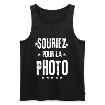 Smile for the photo - Men's Premium Organic Tank Top - black - Front - AI Model Male 178 light (178cm)