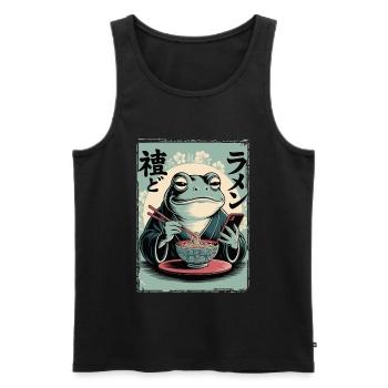 Funny frog, grumpy, Japanese art, ramen - Men's Premium Organic Tank Top - black - Front - Michal (187cm)