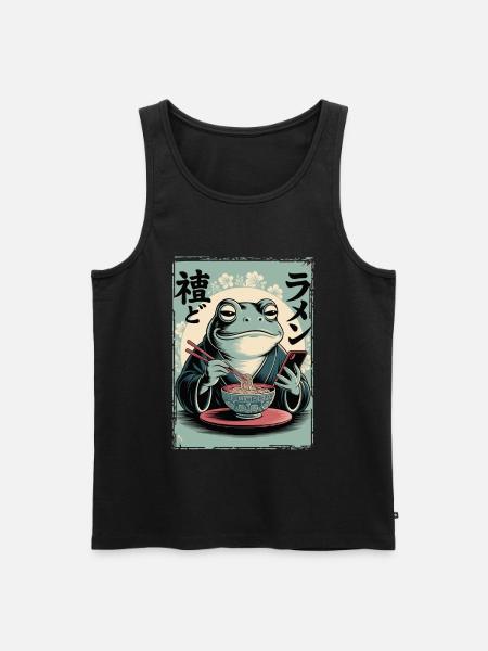 Funny frog, grumpy, Japanese art, ramen - Men's Premium Organic Tank Top - black